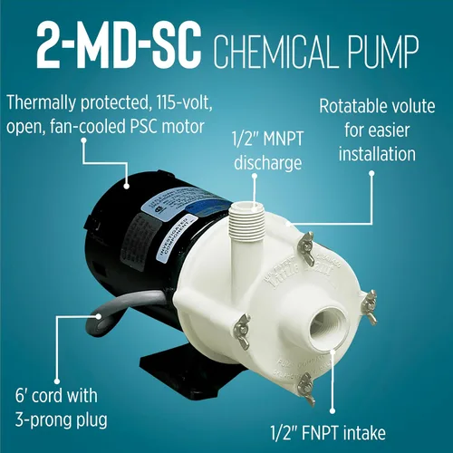 Vista 4 de Little Giant 580503 Bomba de accionamiento magnético semicorrosivo químico semicorrosivo de 115 voltios, 1/25 HP, 510 GPH 2-MD-SC, cable de 6 pies
