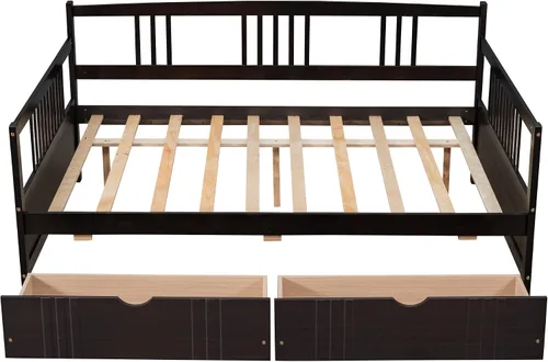Vista 10 de Harper & Bright Designs Sofá cama de madera tamaño matrimonial, sofá cama tamaño matrimonial con soporte de listones de madera, sofá cama