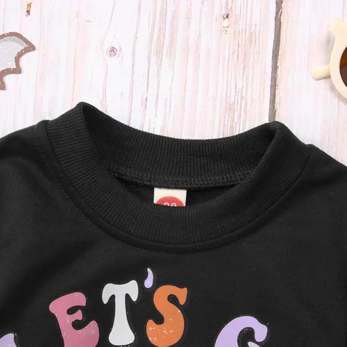 Vista 5 de CM C&M WODRO Conjunto de sudadera de cuello redondo y sudadera con cuello redondo para bebé niña con texto "Lets Go Ghouls