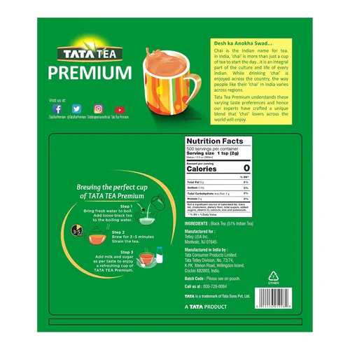 Vista 2 de Tetley USA Tata Tea Premium, té negro de hoja suelta, té negro premium, 2.2 lbs, (Tata_2_South)