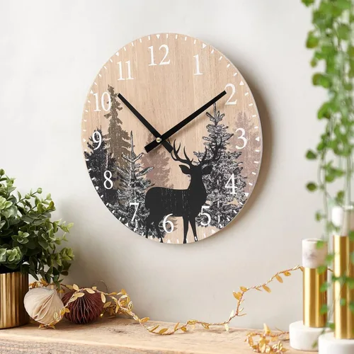 Vista 8 de SwallowLiving Reloj de pared con oso de cabaña, 12 pulgadas, silencioso, sin tictac, bosque de madera, vida silvestre, montaña, cabaña, reloj