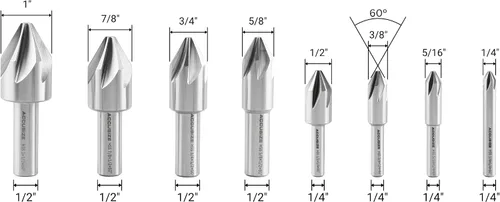 Vista 2 de Accusize Industrial Tools Avellanador de la máquina de 60 grados 6 de la flauta H.SS, 8 PC, tierra de la precisión, 0206-0010 60 Grados 6 Flauta