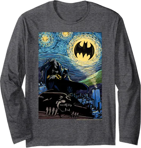 Vista 5 de DC Comics Batman Starry Night Style Painting Camiseta de manga larga Negro