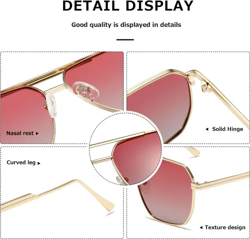 Vista 7 de kimorn Gafas de sol polarizadas para mujer y hombre, retro, de gran tamaño, cuadradas, vintage, clásicas, grandes, de metal, K1221