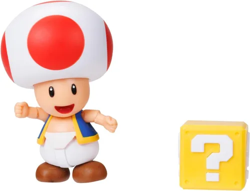 Vista 2 de Super Mario Figuras de acción de 4 pulgadas, sapo rojo con bloque de preguntas