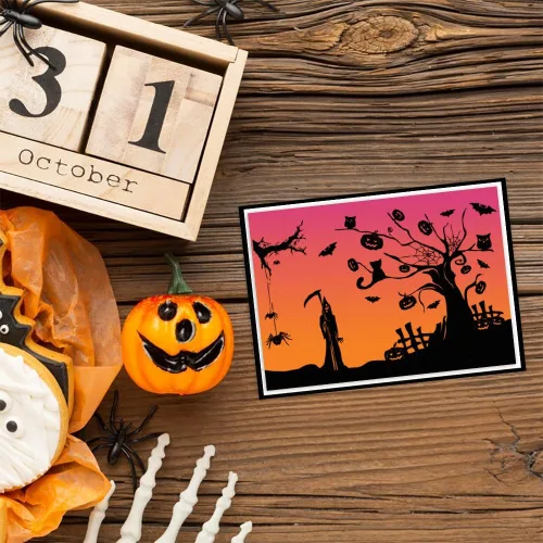 Vista 4 de Hying Sellos transparentes de fondo de Halloween para hacer tarjetas, murciélagos de la muerte, calabaza, araña, sellos de goma transparente