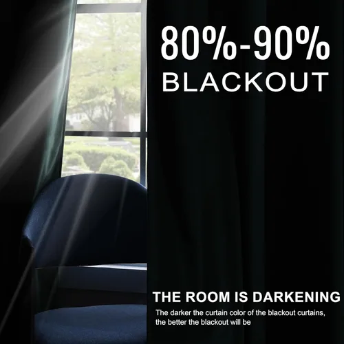 Vista 4 de Cortinas opacas de terciopelo verde oscuro de 84 pulgadas de largo, con ojales, para dormitorio, bloqueo de luz, aislamiento térmico, juego de 2