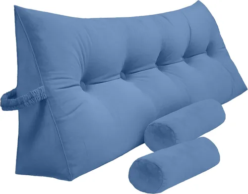 Vista 10 de Peachwell Almohada triangular de lectura para reposo en cama, cojín grande tipo cabecero, respaldo, almohada de cuña con dos almohadas cilíndricas