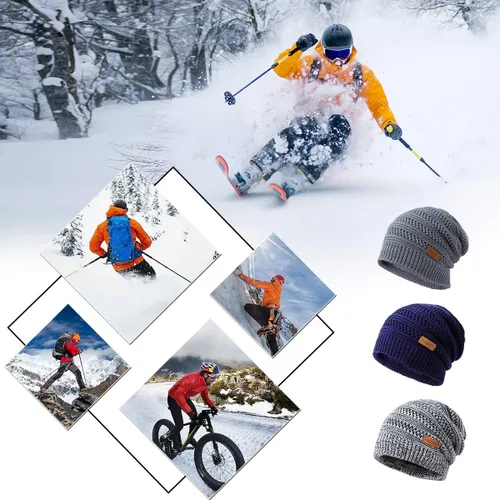 Vista 7 de Omechy - Gorro de punto para hombre de invierno gorro cálido