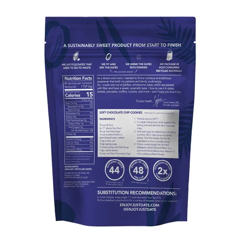 Vista 3 de Just Date: Just Date Azúcar: Sustituto de Azúcar Orgánico Hecho de Dátiles - Caja de 12 oz