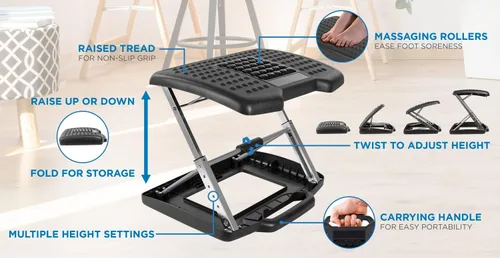 Vista 3 de Mount-It! Reposapiés para debajo del escritorio, altura ajustable e inclinación, reposapiés debajo del escritorio (3 a 15 pulgadas) con rodillos