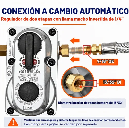 Vista 4 de Flame King (ACR-2) Regulador de gas propano LP de dos etapas, con cambio automático sin coletas para RVs, furgonetas, remolques