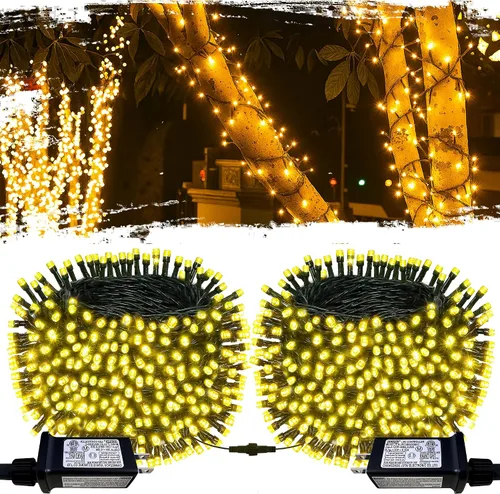 Vista 9 de Paquete de 2 tiras de luces de Navidad conectables, multicolor, 210 pies, 600 luces LED de Navidad para exteriores/interiores, luces de árbol