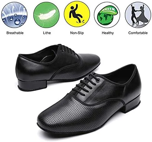Vista 2 de Zapatos de salón de baile negros de rendimiento latino para hombre, zapatos de práctica de baile modernos