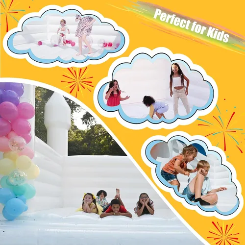 Vista 3 de Castillo inflable blanco de rebote de 13 x 13 x 10 pies, gran casa hinchable de PVC con soplador para niños pequeños y adultos, interior o exterior