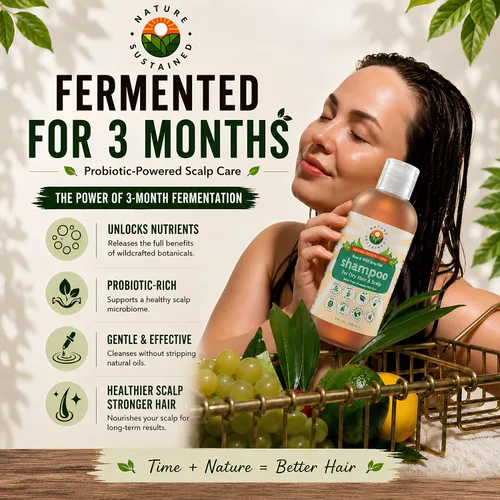 Vista 4 de Nature Sustained Champú Natural para Cabello Seco y Cuero Cabelludo - Orgánico, Crudo y Silvestre con Probióticos, Hipoalergénico, Champú Hidratante