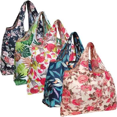 Vista 21 de allydrew Bolsas grandes plegables de nailon reutilizables para comestibles, paquete de 5