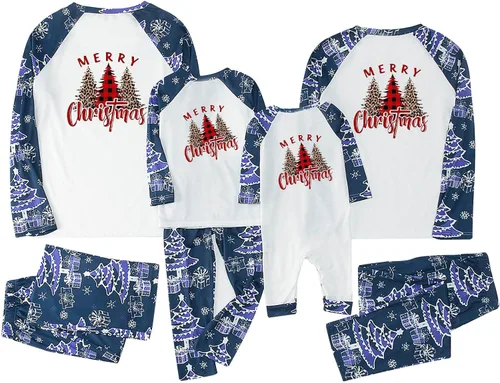 Vista 6 de Conjunto de pijamas familiares de Navidad a juego, con estampado de leopardo, a cuadros, para árbol de Navidad, pijamas de Navidad para la familia