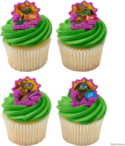 Vista 8 de DecoPac Anillos de poder de tortugas ninja mutantes adolescentes, decoraciones de cupcakes para fiestas de cumpleaños, pasteles y celebraciones