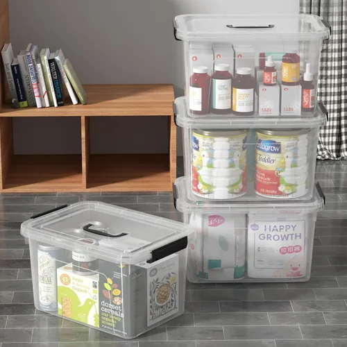 Vista 4 de Caja/contenedores de almacenamiento transparentes de 17.5 cuartos de galón, paquete de 4 recipientes de plástico con asa y tapa