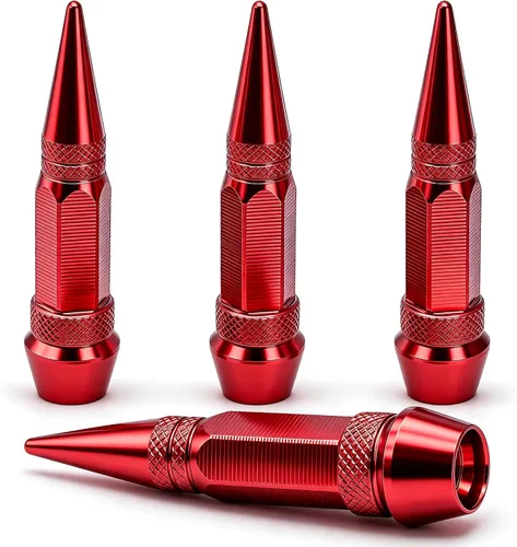 Vista 36 de 4 piezas de tapas de válvula de neumático con estilo púas, cubiertas de válvula de neumático universales de aleación de aluminio a prueba de polvo