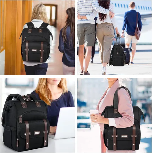 Vista 7 de Mochila para portátil para mujer, para trabajo de doctoras, profesoras, enfermeras, de 15.6 pulgadas, mochila universitaria de apertura amplia