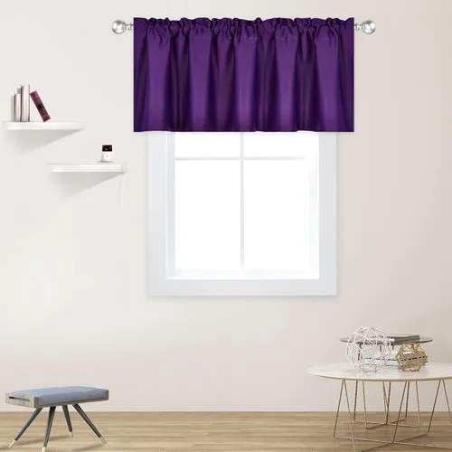 Vista 49 de DECOVSUN Cenefa morada para ventanas de 60 x 18 pulgadas, aislamiento térmico sólido, bolsillo para cortinero, cenefa corta para cocina, cenefa