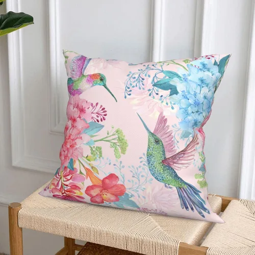 Vista 5 de Juego de 4 fundas de almohada de flamencos tropicales y flores rosadas, 18 x 18 pulgadas, diseño de peonías florales de mariposa, fundas de almohada