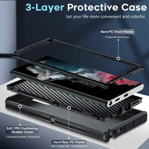 Vista 2 de LeYi Funda compatible con S22 Ultra: funda de protección 3 en 1 de cuerpo completo a prueba de golpes, de goma, resistente, resistente, a prueba