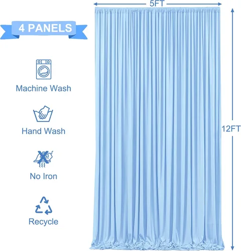 Vista 5 de 20 pies x 12 pies Cortinas de Telón de Fondo Azul Bebé Sin Arrugas para Bodas y Fiestas, Telón de Fondo de Tela Azul, Cortinas para Bodas