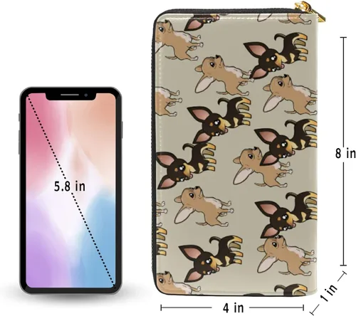 Vista 5 de Cartera larga para mujer, monedero con cremallera, cartera de cuero, Lindo cachorro chihuahua, Cartera con cremallera