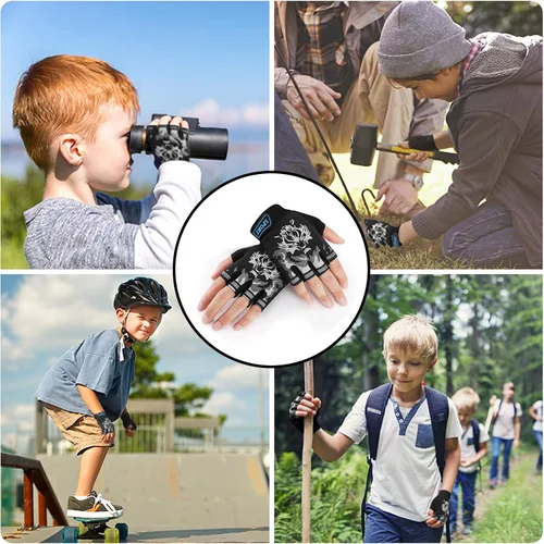 Vista 7 de Accmor Guantes de pesca para niños, guantes deportivos para niños, guantes de ciclismo para niños, guantes de medio dedo para ciclismo, camping