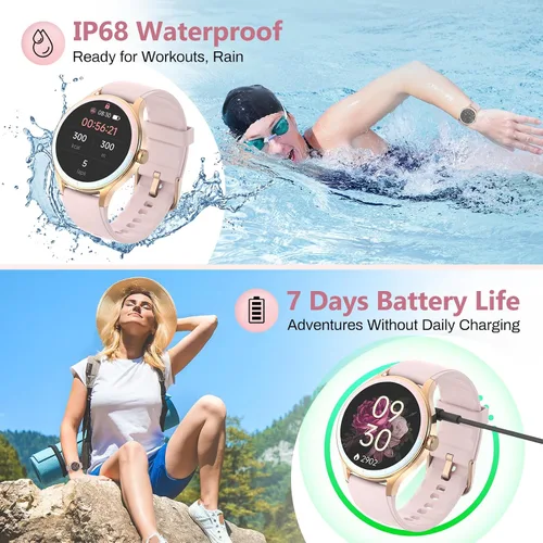 Vista 7 de Reloj inteligente para mujer, compatible con iPhone y Android, ritmo cardíaco SPO₂ y seguimiento de la salud de la mujer, más de 100 modos