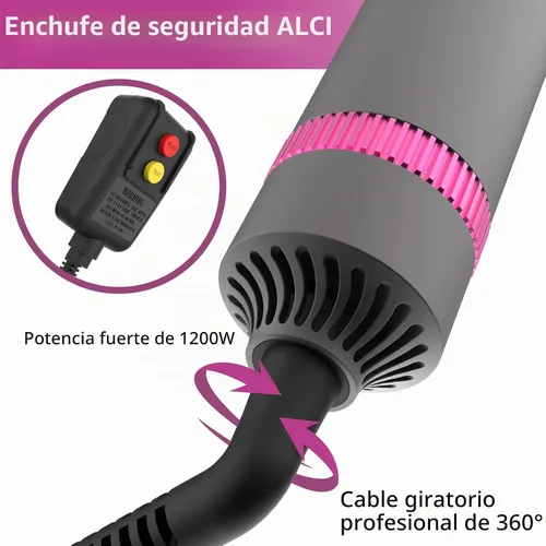 Vista 3 de Cepillo de aire caliente 5 en 1 con iones negativos, cerdas desmontables e intercambiables para alisar, rizar, secar, peinar y masajear el cuero