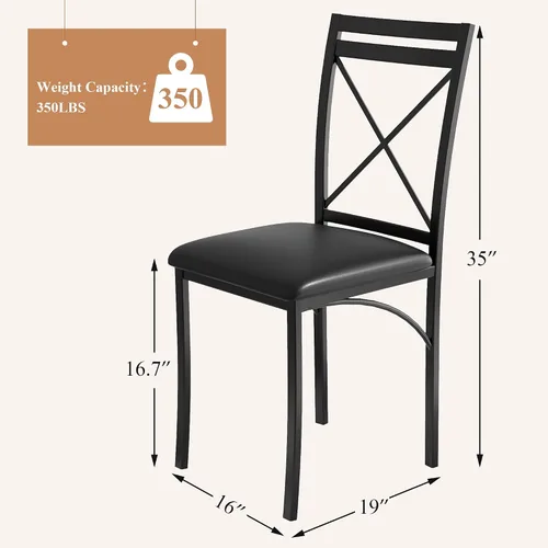 Vista 6 de VECELO Juego de 4 sillas de comedor de metal, patas de acero y asientos acolchados de piel sintética para cocina, sala de estar, color negro