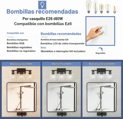 Vista 5 de Honesorn Lámparas de tocador de baño de 3 luces, 18 pulgadas, 60 W, negro