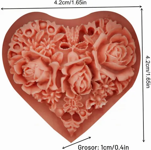 Vista 3 de Molde de jabón de silicona con corazón de rosa, flor de rosa, fondant, azúcar, chocolate, caramelo, pastel, regalo, día de San Valentín