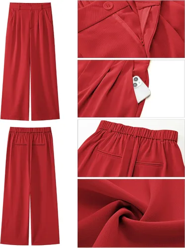 Vista 6 de GRAPENT Pantalones de pierna ancha para mujer, para trabajo, negocios, casual, de cintura alta, pantalones de vestir fluidos para la oficina
