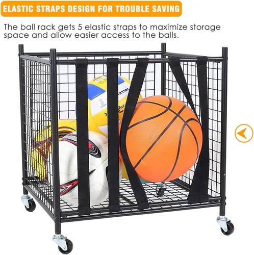 Vista 4 de Snail Organizador de almacenamiento de equipo deportivo para garaje, carro rodante con canasta y ganchos para pelotas deportivas, jaula
