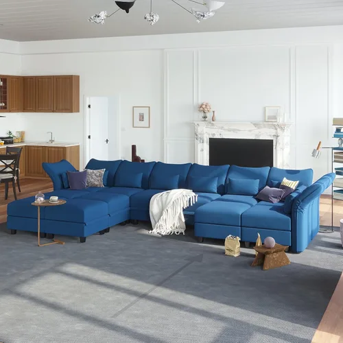 Vista 8 de LLappuil Sofá seccional ancho reversible de terciopelo, sofá modular de respaldo alto con almacenamiento de asiento profundo, sofá seccional fácil