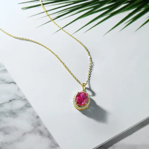 Vista 24 de Gem Stone King Collar con colgante de plata chapada en oro amarillo de 18 quilates de 0.433 x 0.354 in con piedra natal ovalada para mujer