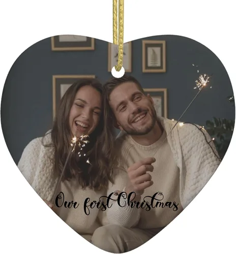Vista 8 de Adorno de Navidad personalizado con foto 2023, decoración de árbol de Navidad de cerámica personalizada con cualquier imagen/texto, adorno de Círculo