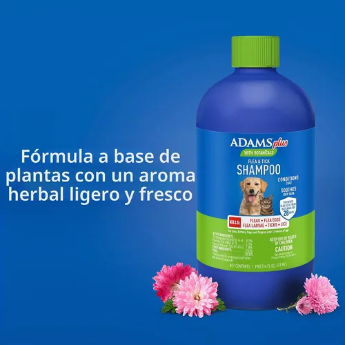 Vista 5 de ADAMS Plus Botanicals Champú para pulgas y garrapatas con Precor para perros, gatos, cachorros y gatitos, champú de pulgas para tratar