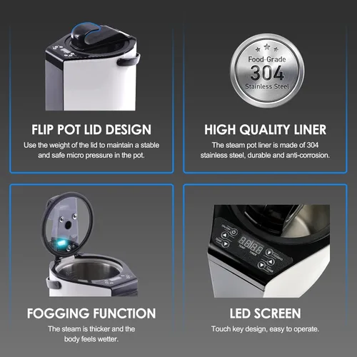 Vista 7 de Vaporizador de sauna, generador de vapor portátil, vaporizador de acero inoxidable de 3L para olla de sauna, sauna inteligente con botón táctil