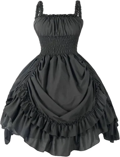 Vista 3 de ZZEQYG Vestido steampunk con volantes y cordón para mujer, vestidos renacentistas victorianos