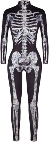 Vista 5 de Disfraz ajustado para mujer de esqueleto con estampado, catsuit para cosplay y Halloween - S/M