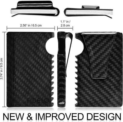 Vista 3 de Fidelo Cartera minimalista para hombres RFID de fibra de carbono delgado viaje dinero clip tarjeta de crédito titular