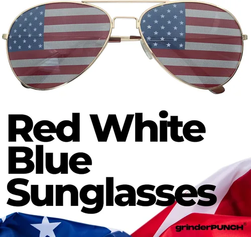 Vista 6 de GrinderPUNCH Lentes de sol tipo aviador, modelo bandera de Estados Unidos.