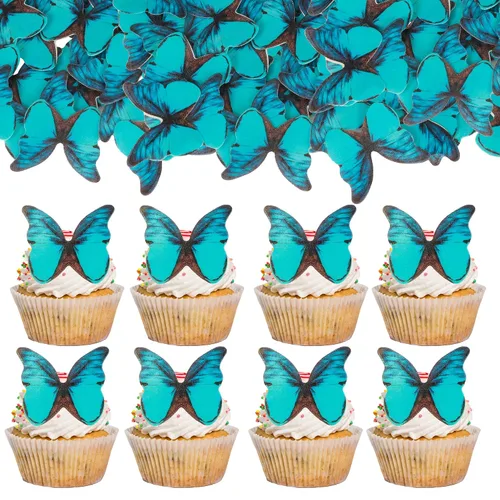 Vista 9 de Gyufise 40 adornos comestibles de mariposa para cupcakes, decoración de tartas, pasteles de boda, fiesta de cumpleaños, decoración de alimentos