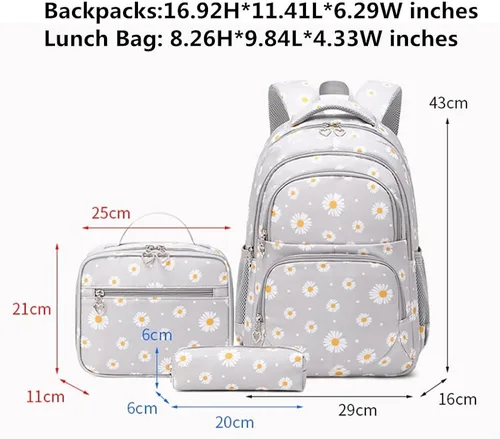 Vista 2 de Daisy Prints - Juego de mochila con kits de almuerzo bolsa de libros para niñas adolescentes 3 piezas mochila escolar degradada para estudiantes